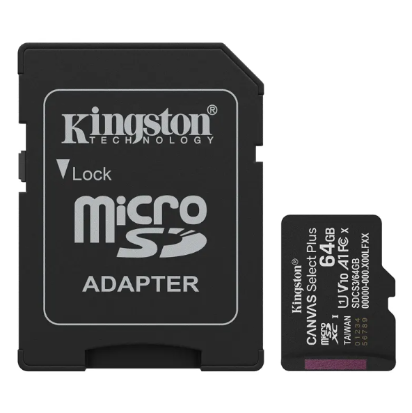 Memoria Micro SD+ adaptador 64GB 100MB/s V10 A1 Kingston SDCS3