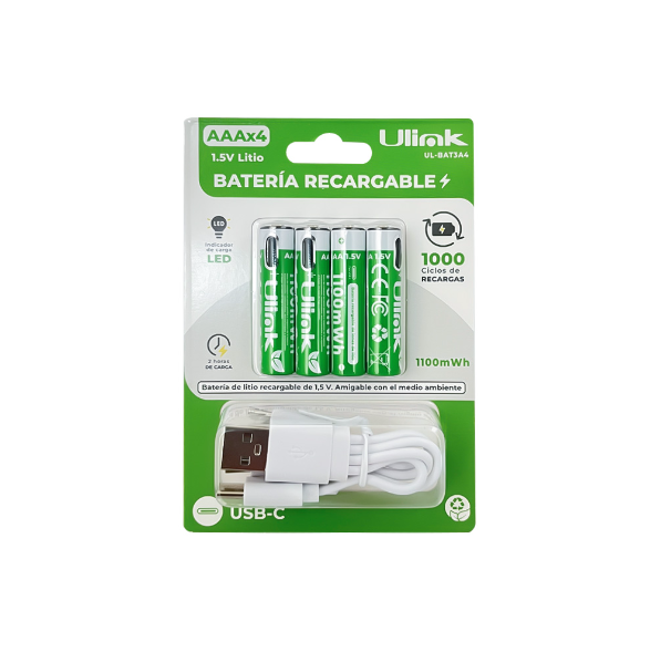 Pilas  AAx4  con carga USB C de 1100mWh Ulink UL-BAT3A4