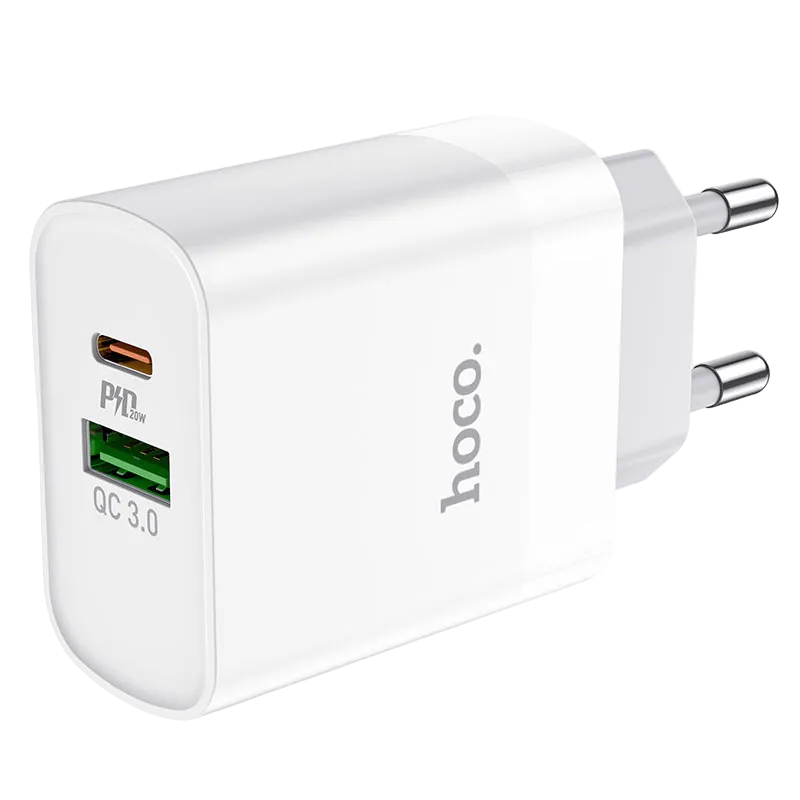 Cargador de pared doble puerto USB y USB-C 20W Hoco C80A