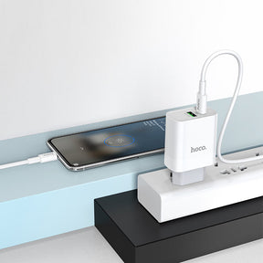 Cargador de pared doble puerto USB y USB-C 20W Hoco C80A