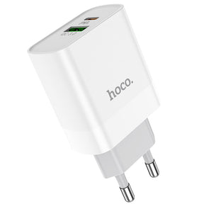 Cargador de pared doble puerto USB y USB-C 20W Hoco C80A