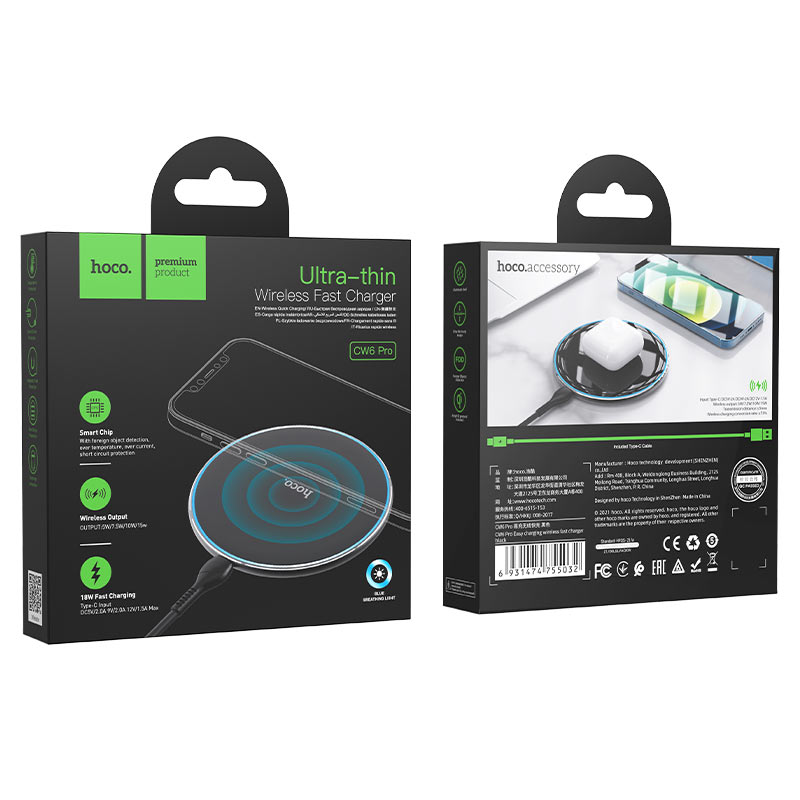 Cargador inalámbrico 15W Hoco CW6 Pro