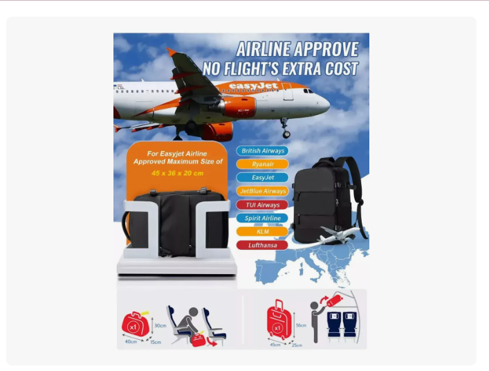 Mochila Bolso Viaje Organizador Abajo Avion 40l Capacidad